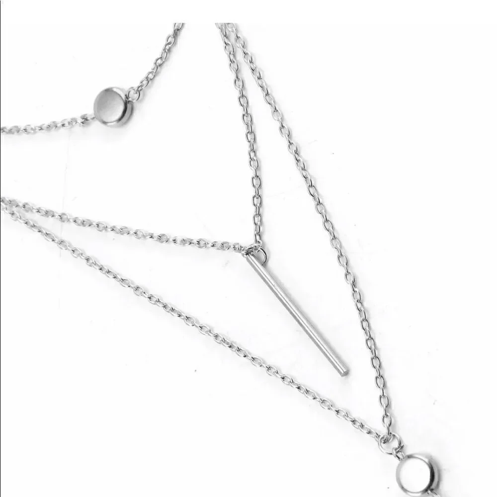 Silver Tone Multi-Layer Bar Necklace